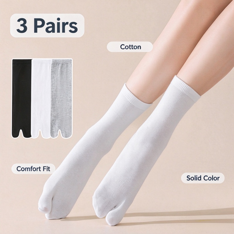 Toe Sock Split - 3 أزواج/مجموعة، جوارب قطنية للجنسين، تصميم